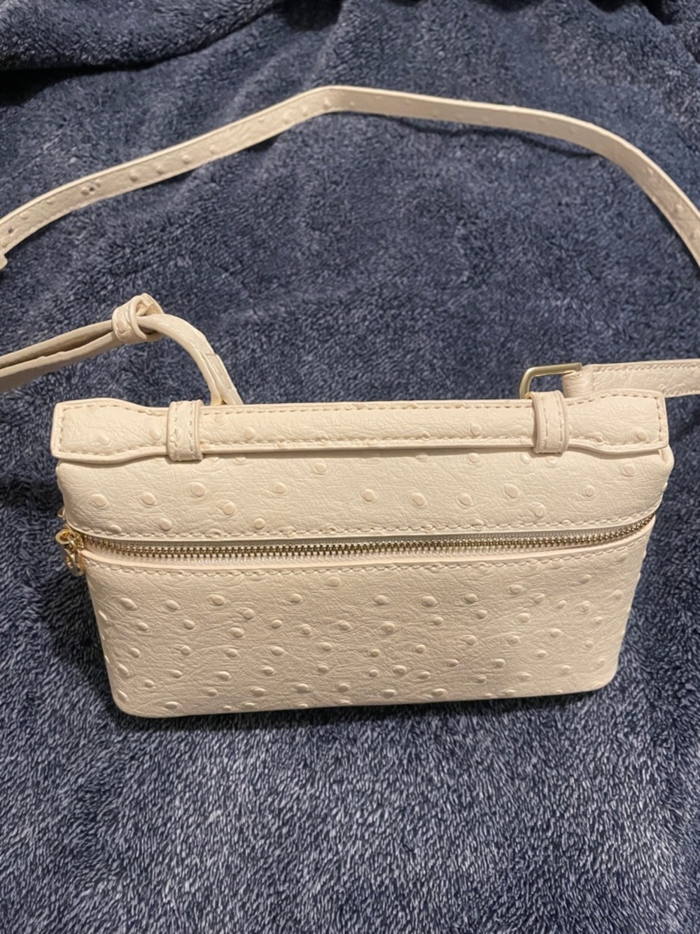 Cream Crossbody Shoulder Bag with Textured Dot Detail